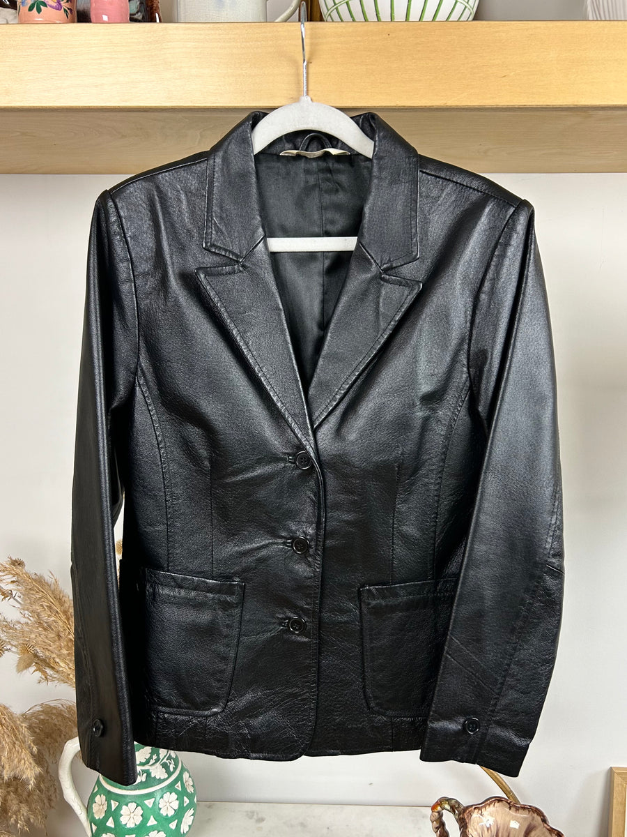 Black Leather Blazer - S