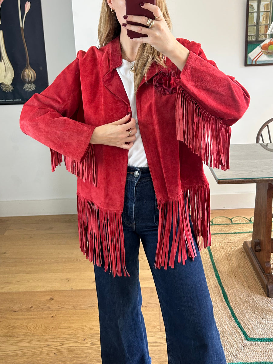 Red Suede Tassel Jacket - M