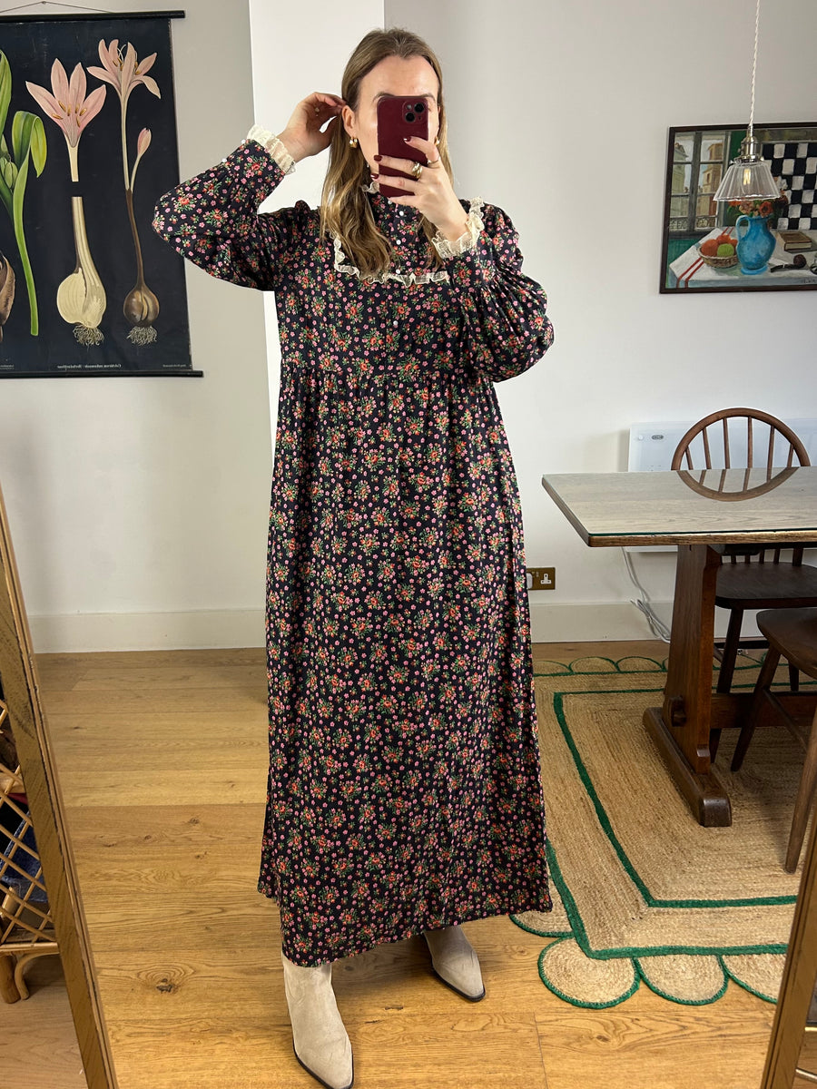 Dark Floral Prairie Dress - UK 10-14