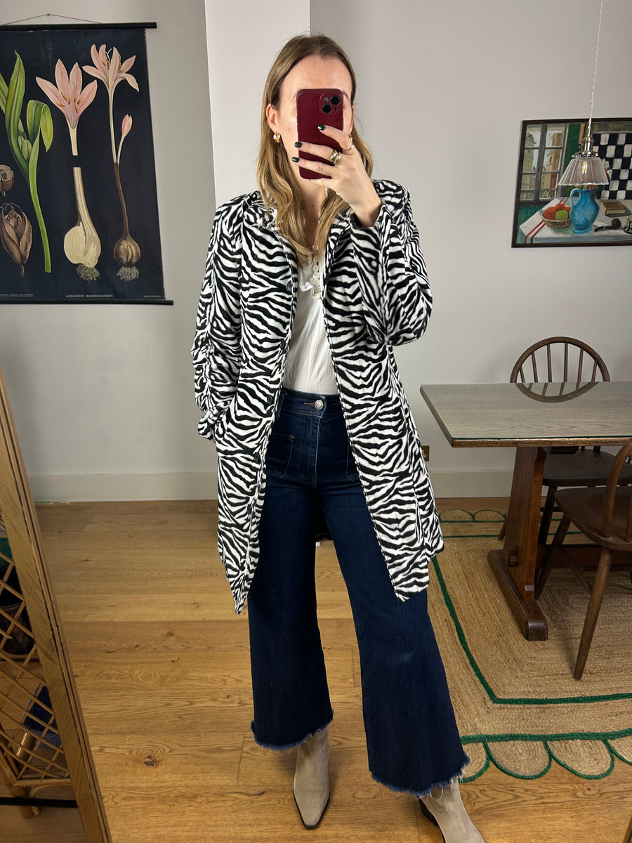 Zebra Faux Fur Jacket - S