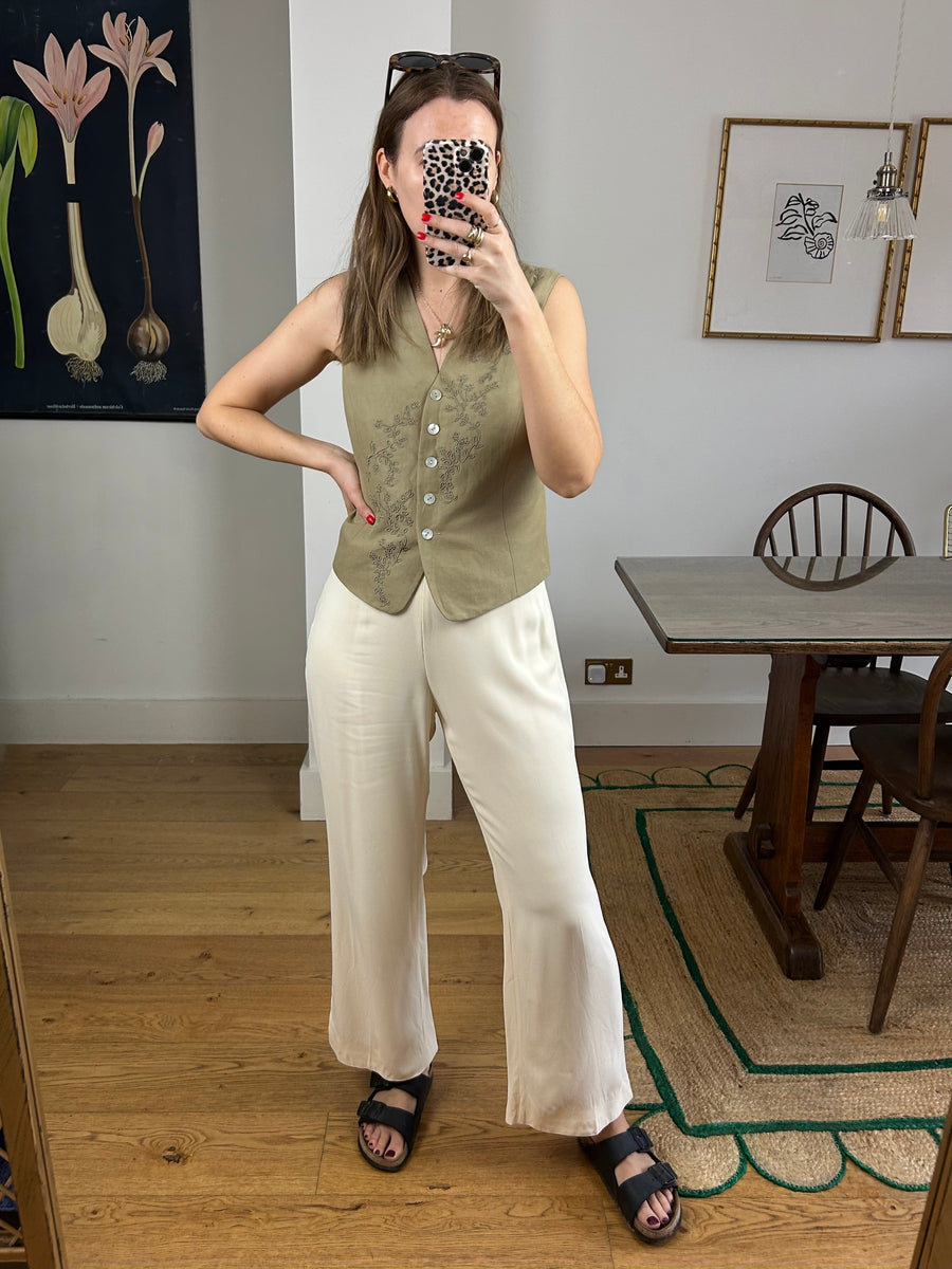 Wide Leg Cream Trousers - UK 12