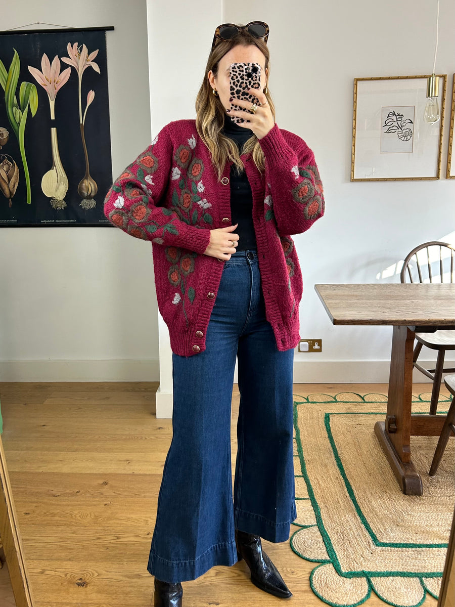 Embroidered Floral Cardigan - M