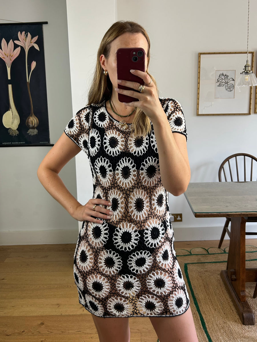 Monochrome Crochet Dress - UK 8/10
