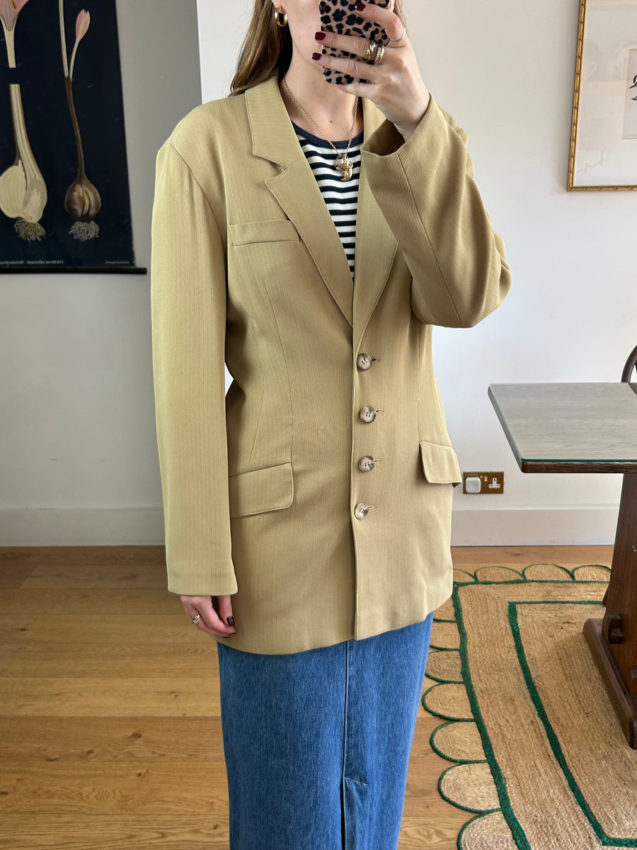 Green Ribbed Blazer - S