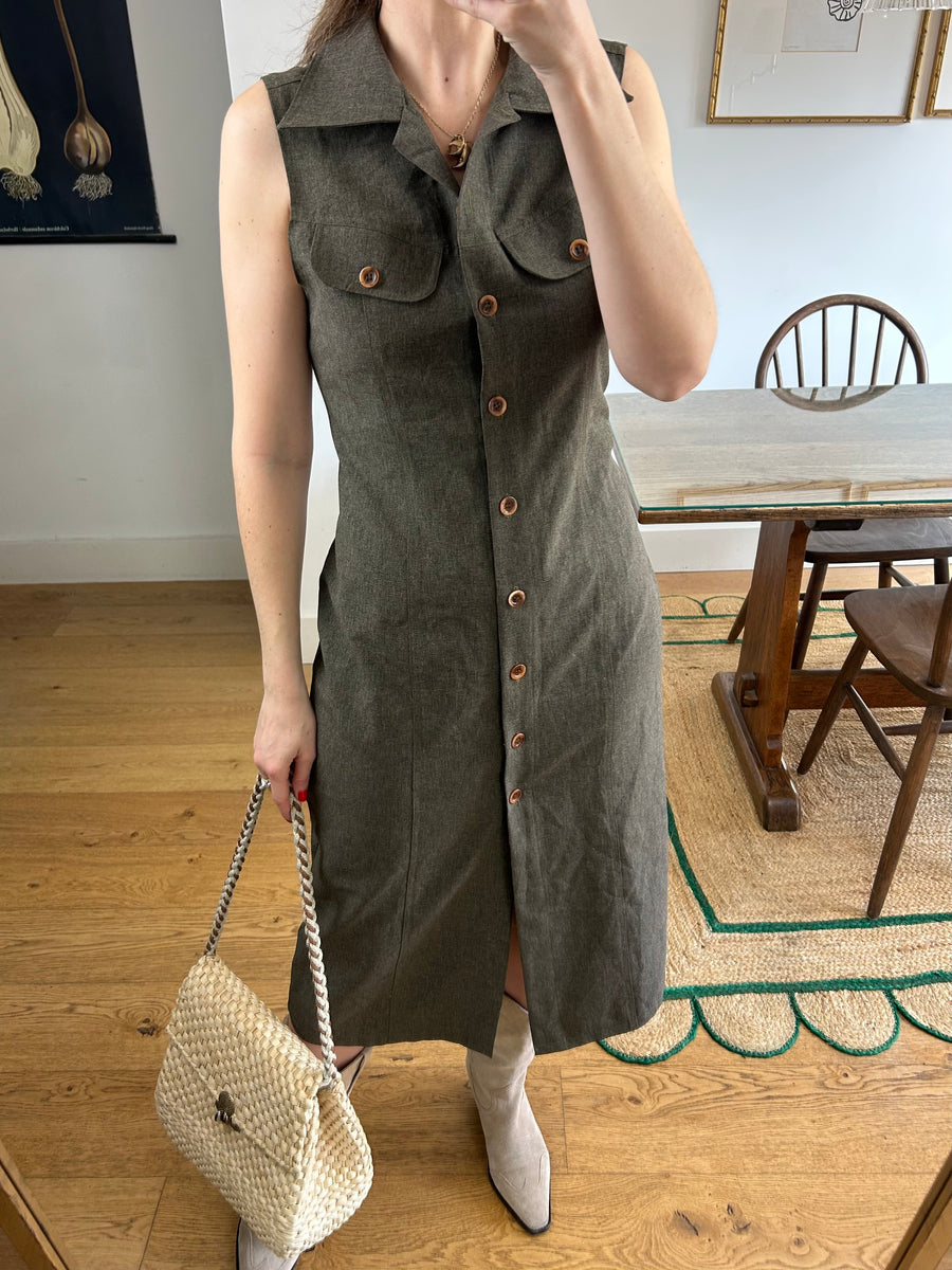 Brown Sleeveless Shirt Dress - UK 12