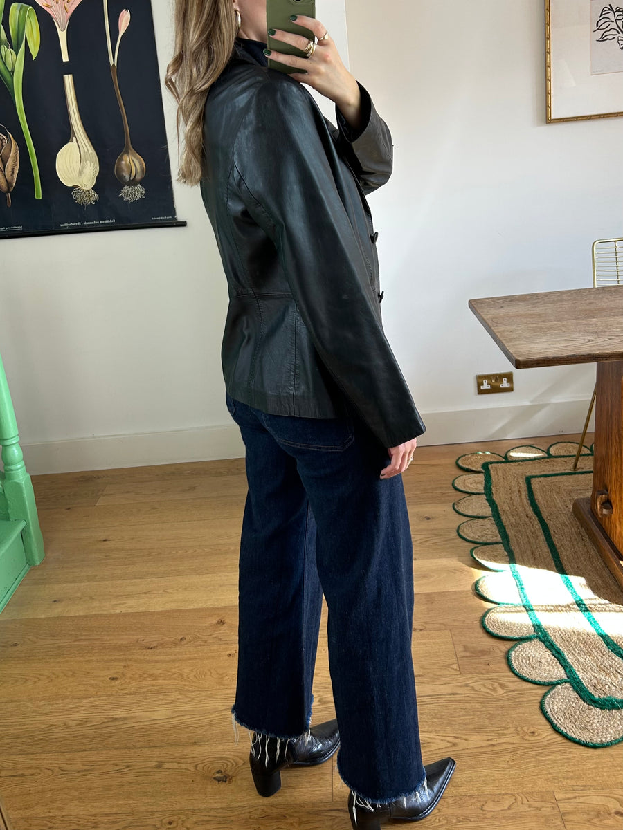 Black Leather Blazer - M