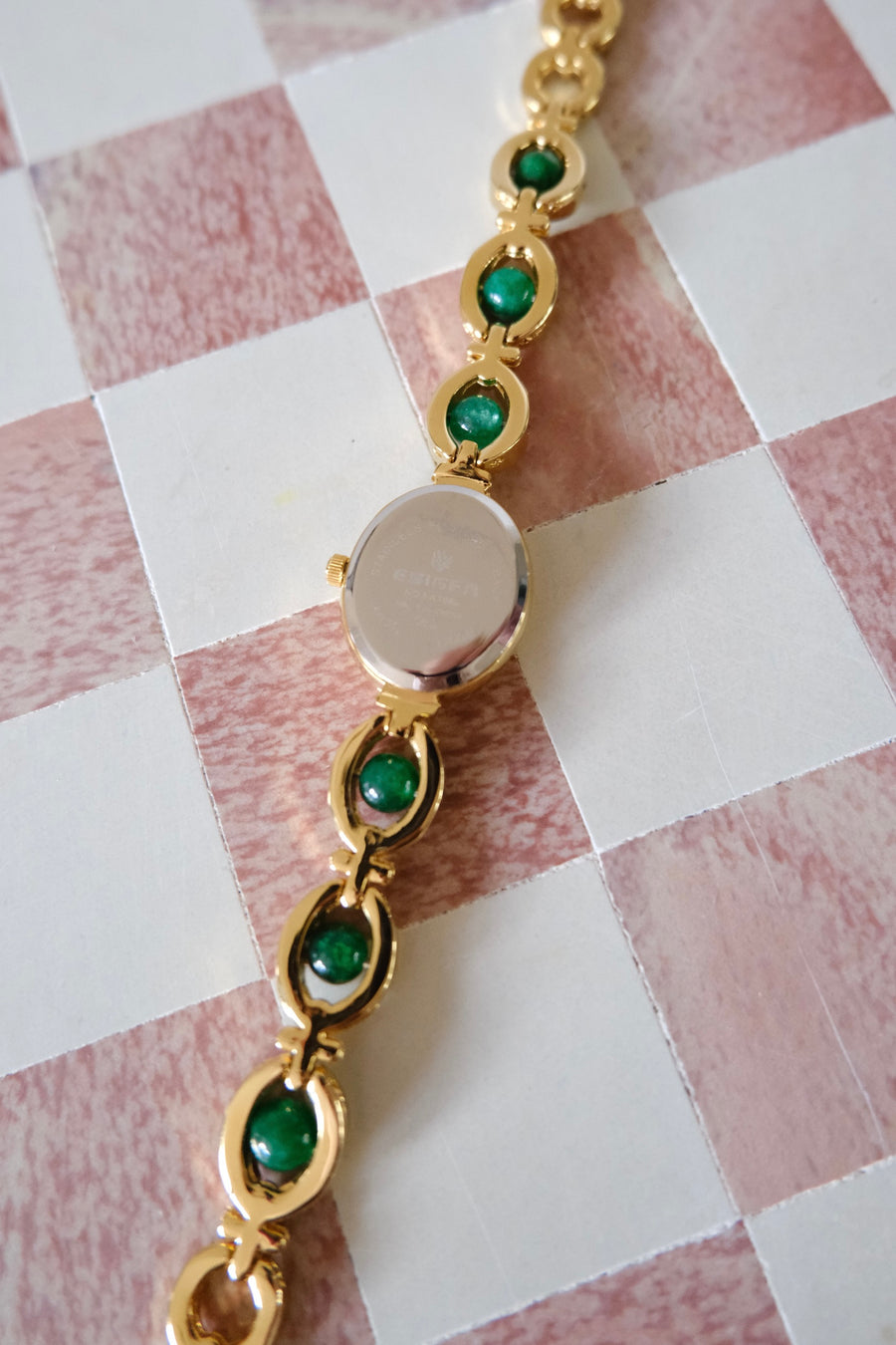 Green Beaded Gold-Plated Watch
