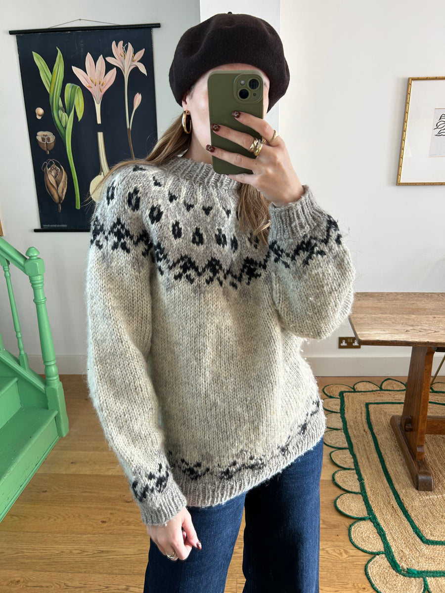 Grey Wool Fair Isle Jumper - M