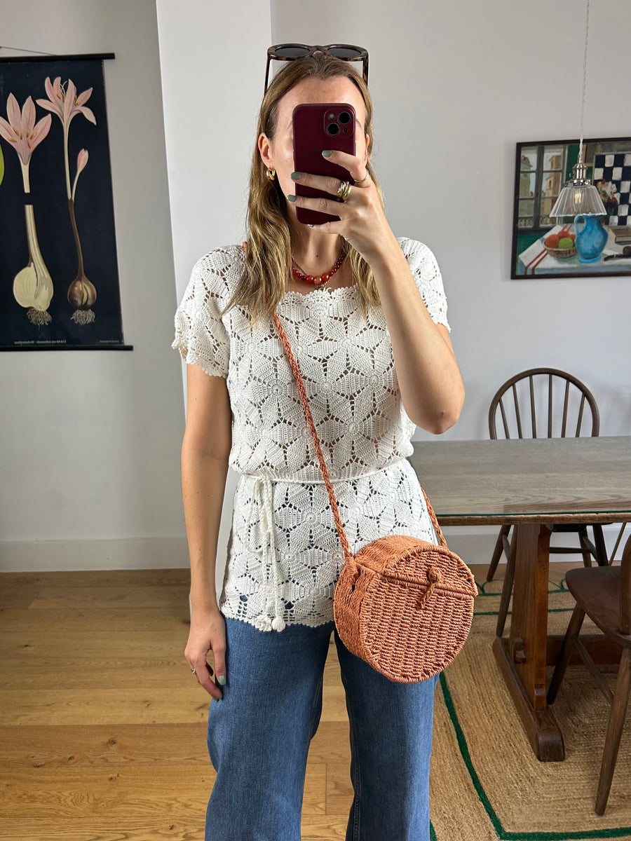 Crochet Tie Waist Top - S
