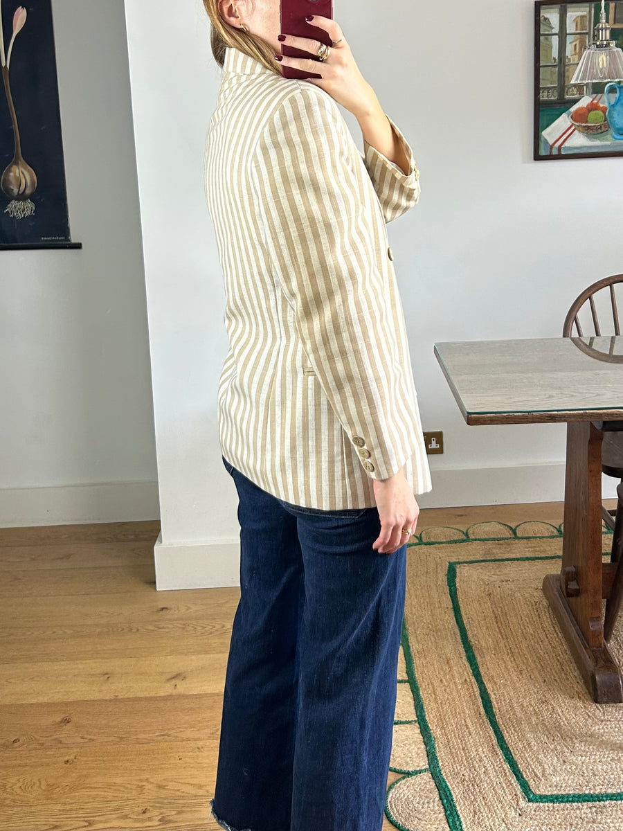 Beige Striped Blazer - M