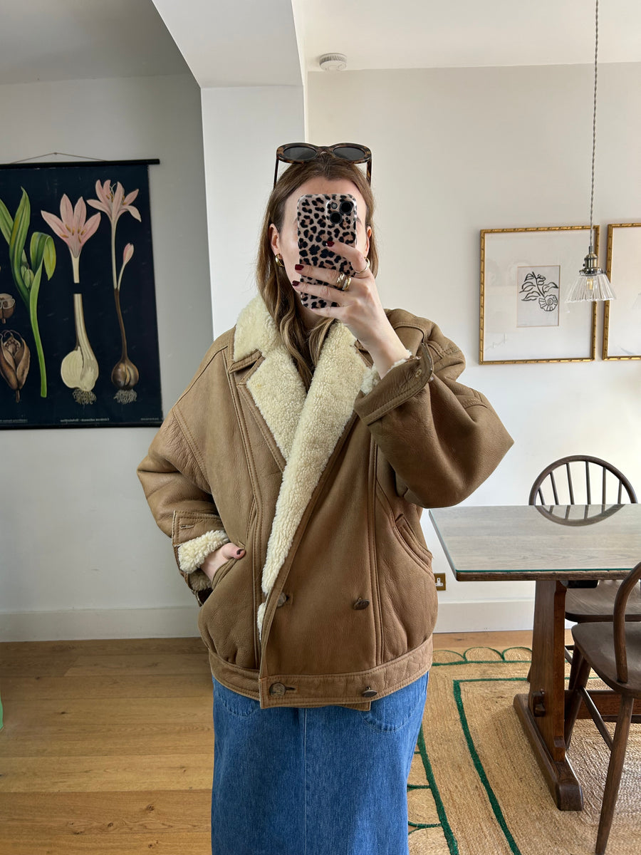 Brown sheepskin coat - S/M