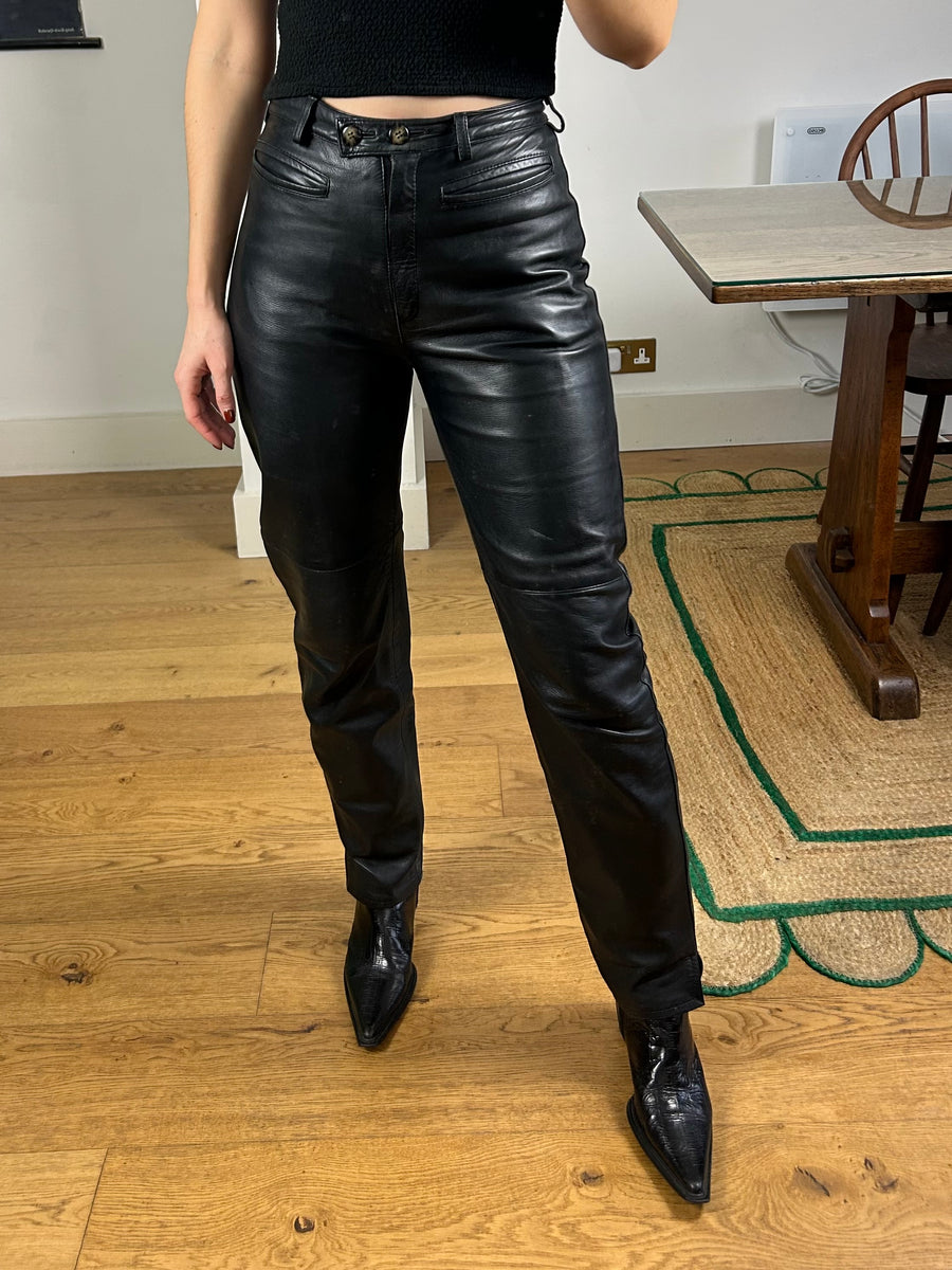 High Waisted Leather Trousers - UK 12