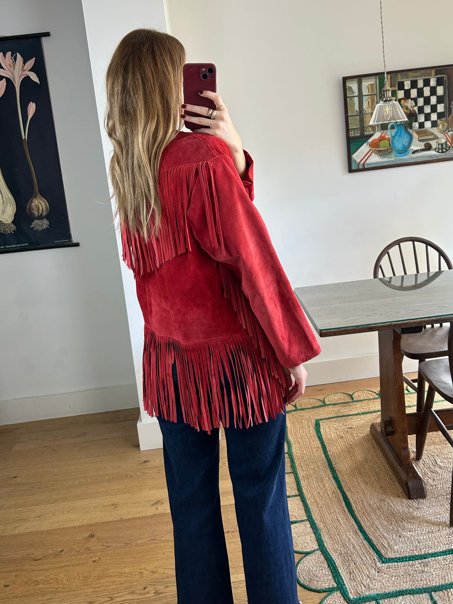 Red Suede Tassel Jacket - M