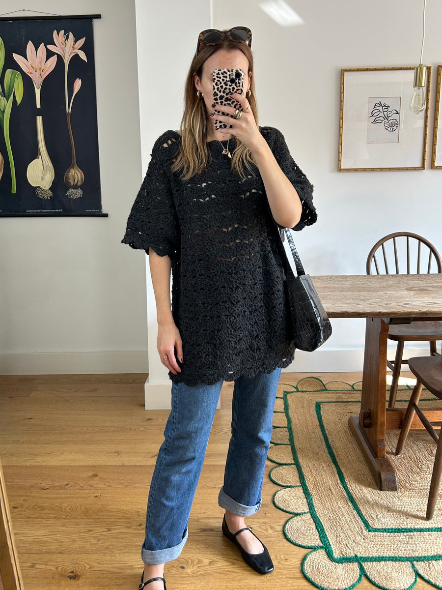 Black Crochet Jumper - M