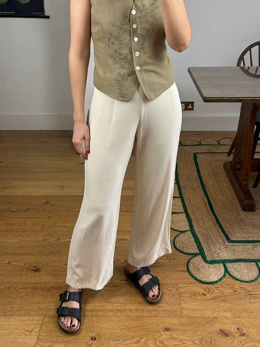 Wide Leg Cream Trousers - UK 12