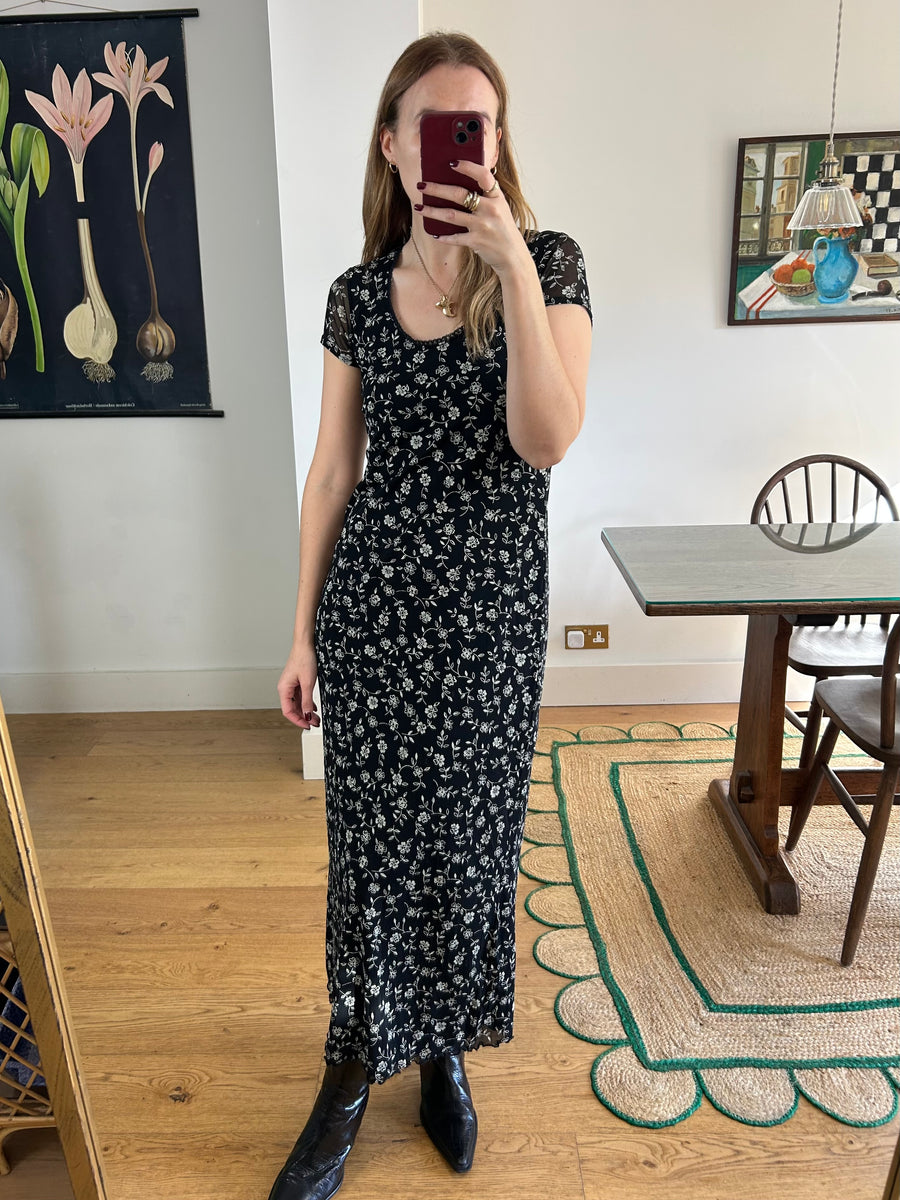 Black Floral Maxi Dress - UK 8-10