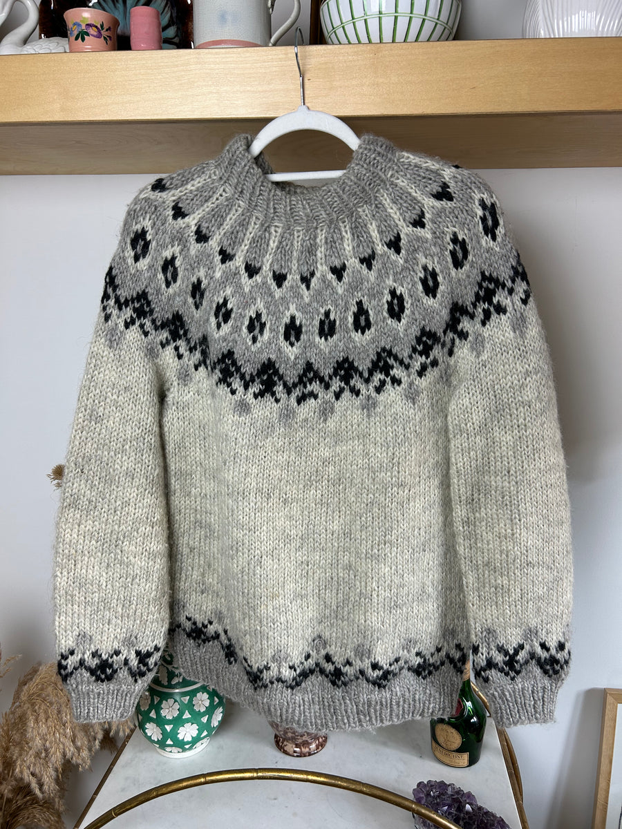 Grey Wool Fair Isle Jumper - M