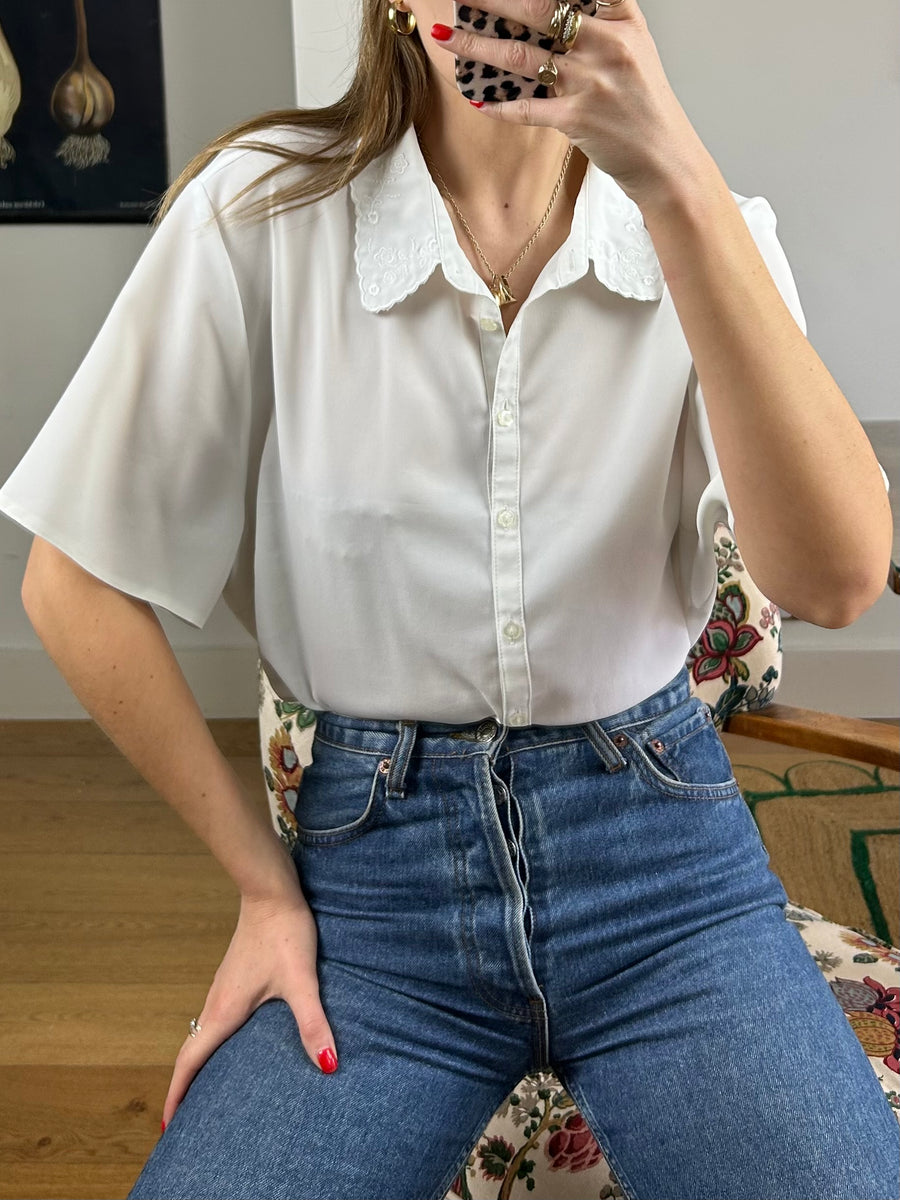 Embroidered Collar Blouse - L/XL