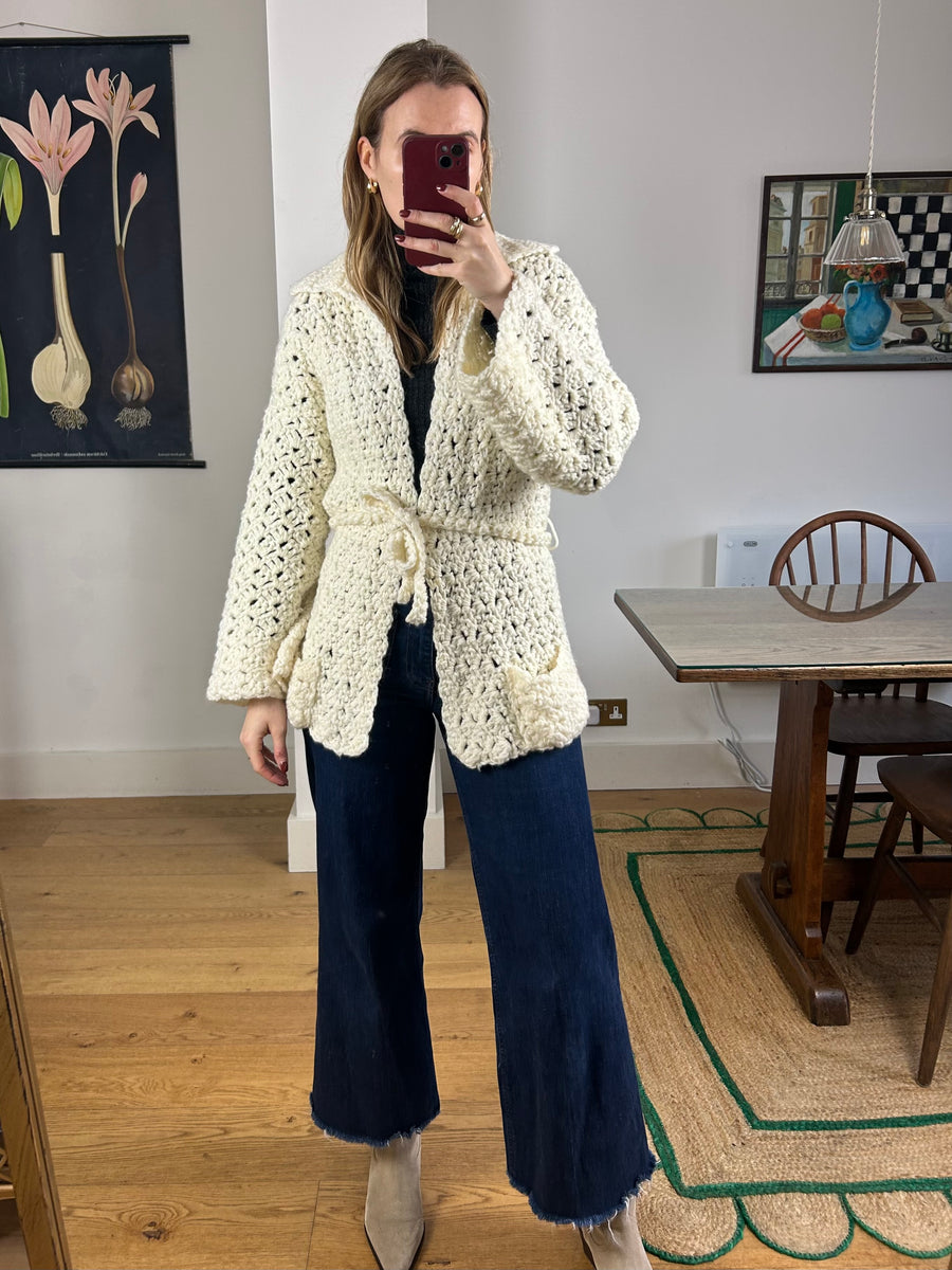 Cream Crochet Cardigan - S-M