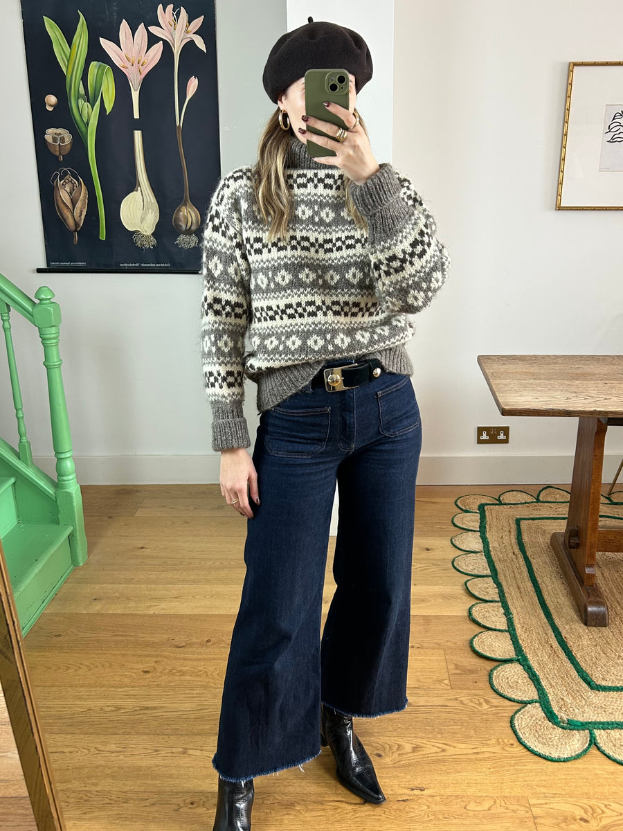 Wool Roll Neck Icelandic Jumper - M