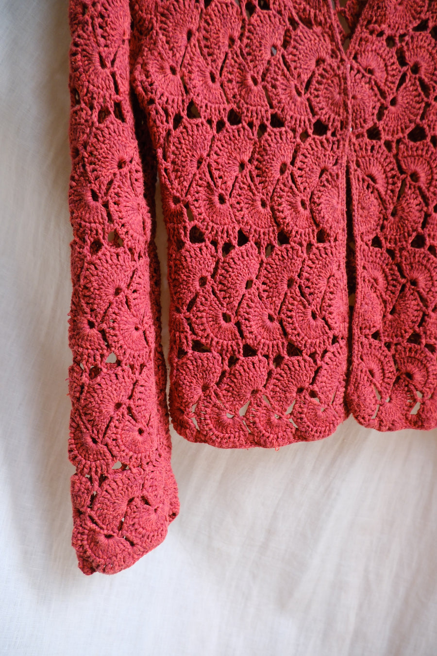Red Crochet Cardigan - S