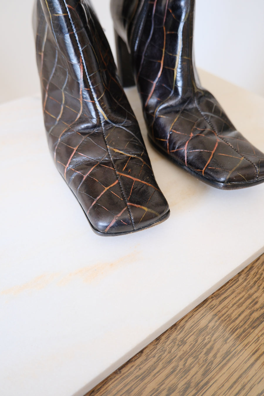 Croc-Effect Heeled Boots - UK 4