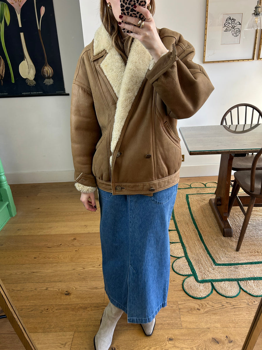 Brown sheepskin coat - S/M