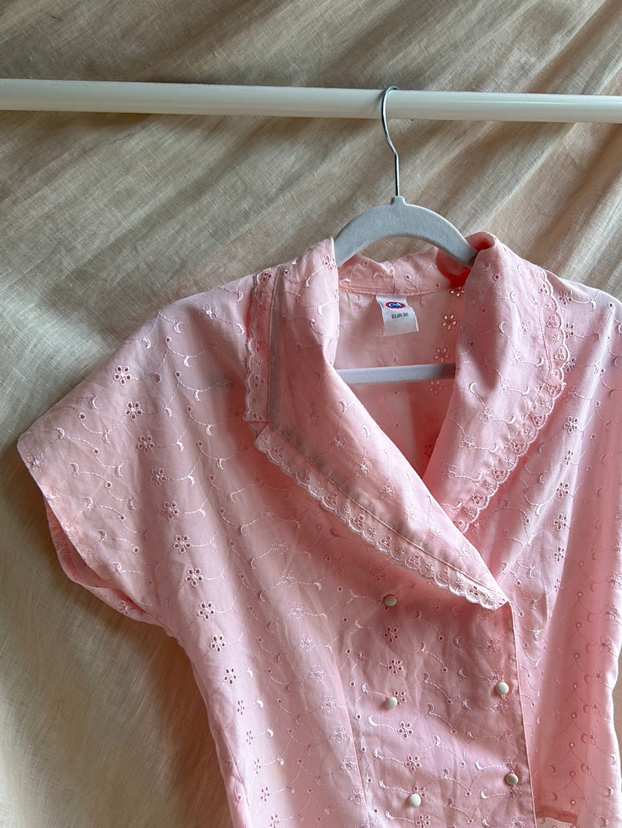 Pink Broderie Anglaise Blouse - S