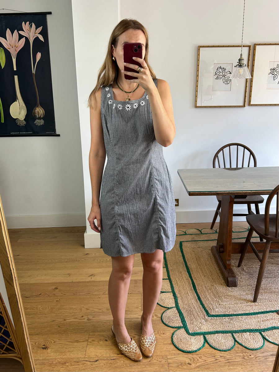 Gingham Embroidered Floral Dress - UK 10/12