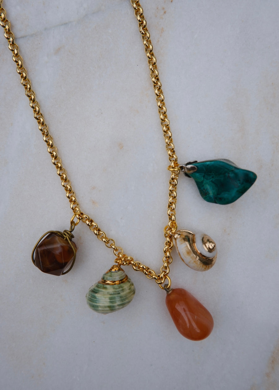 Stone & Shell Charm Necklace