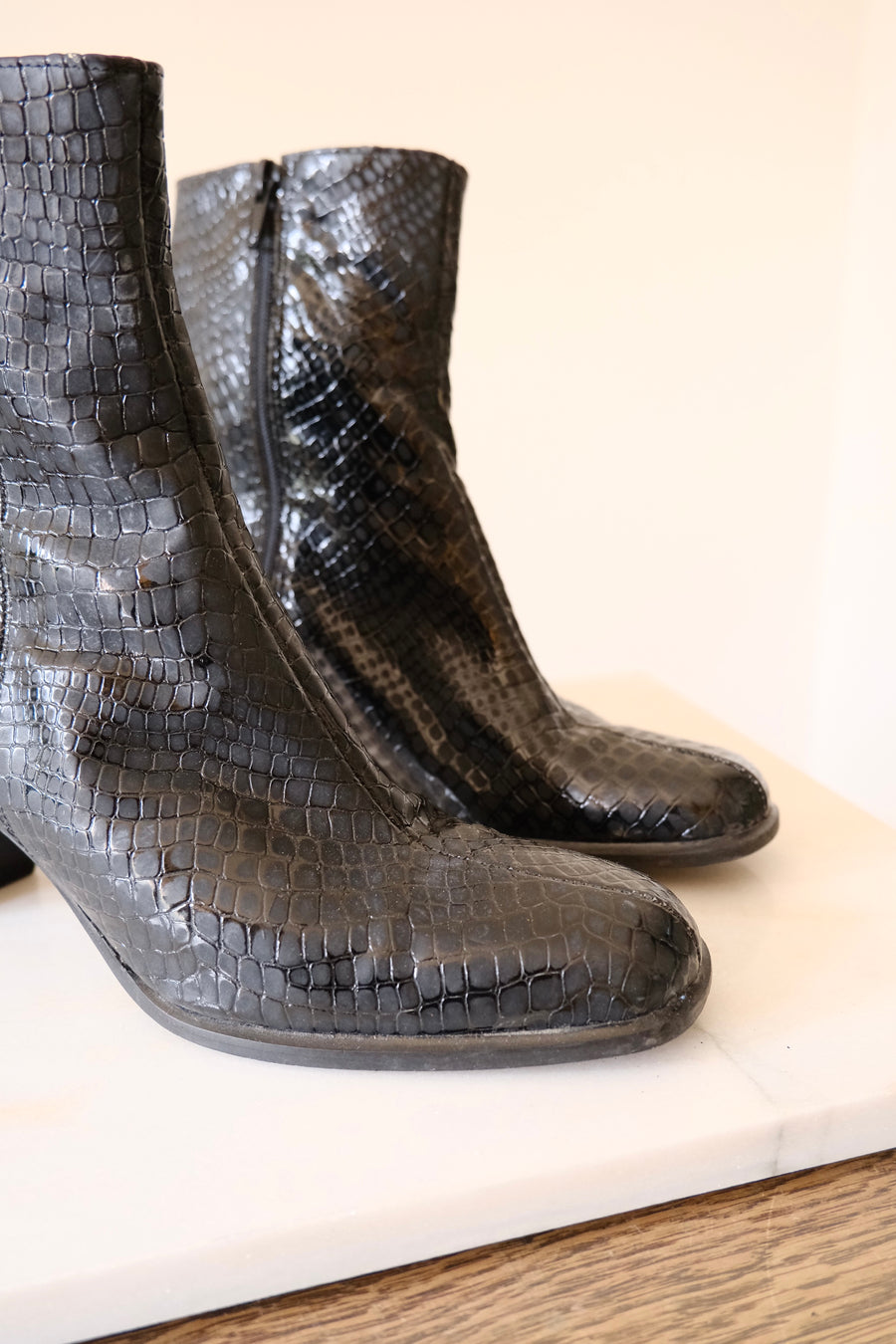 Croc-Effect Ankle Boots - UK 4