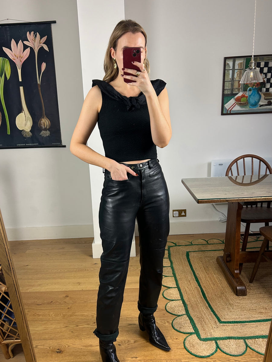 High Waisted Leather Trousers - UK 12