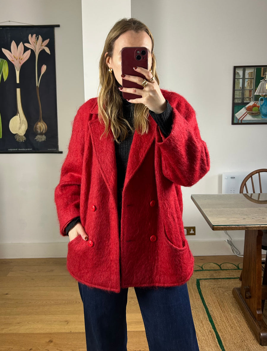 Red Mohair Coat - M