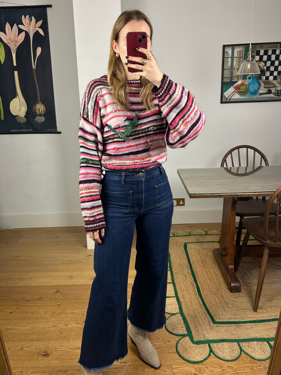 Stripe & Floral Jumper - M