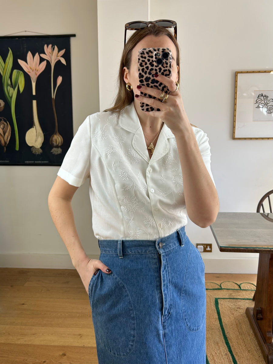 White Embroidered Blouse - M
