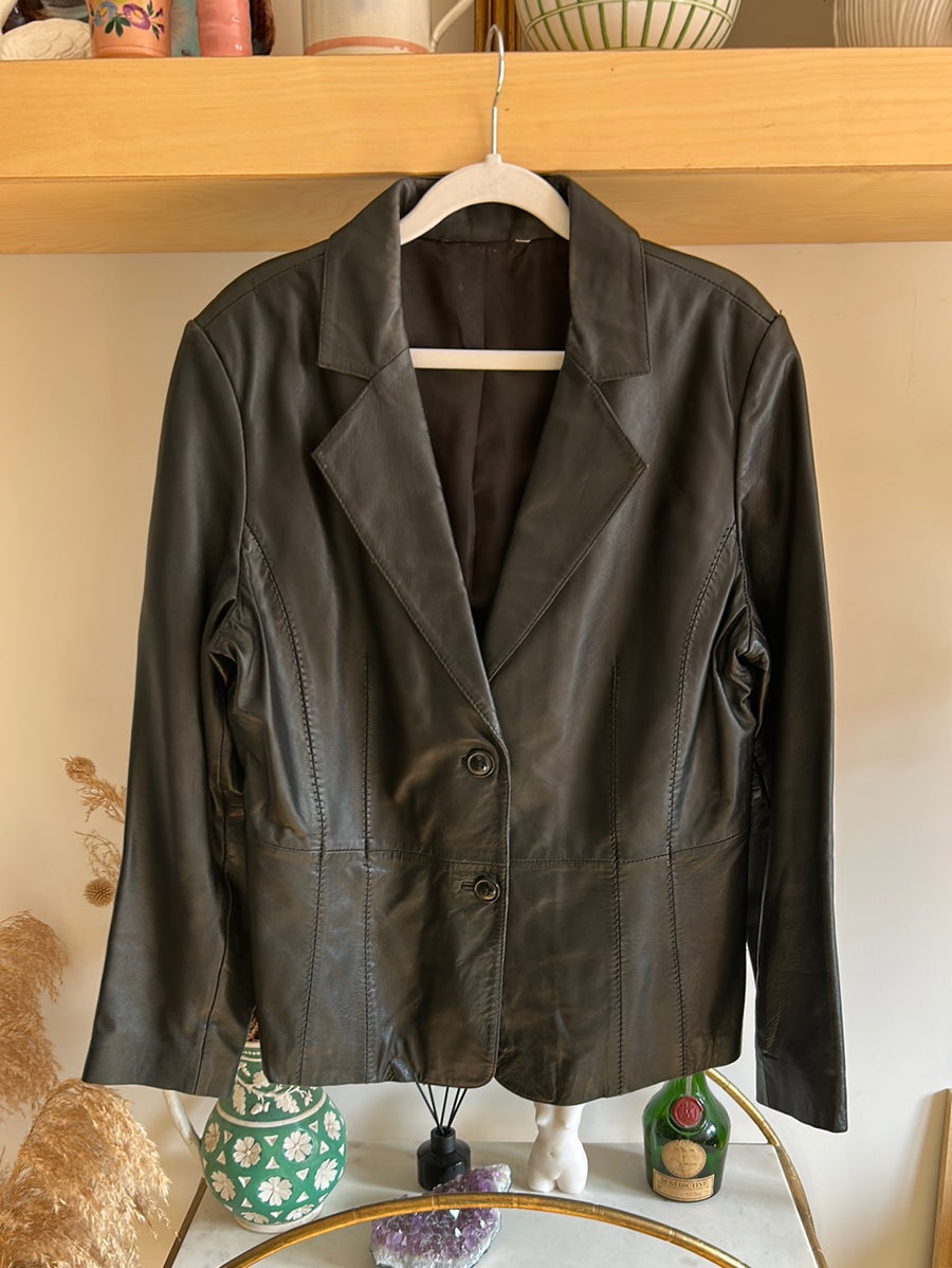 Black Leather Blazer - M