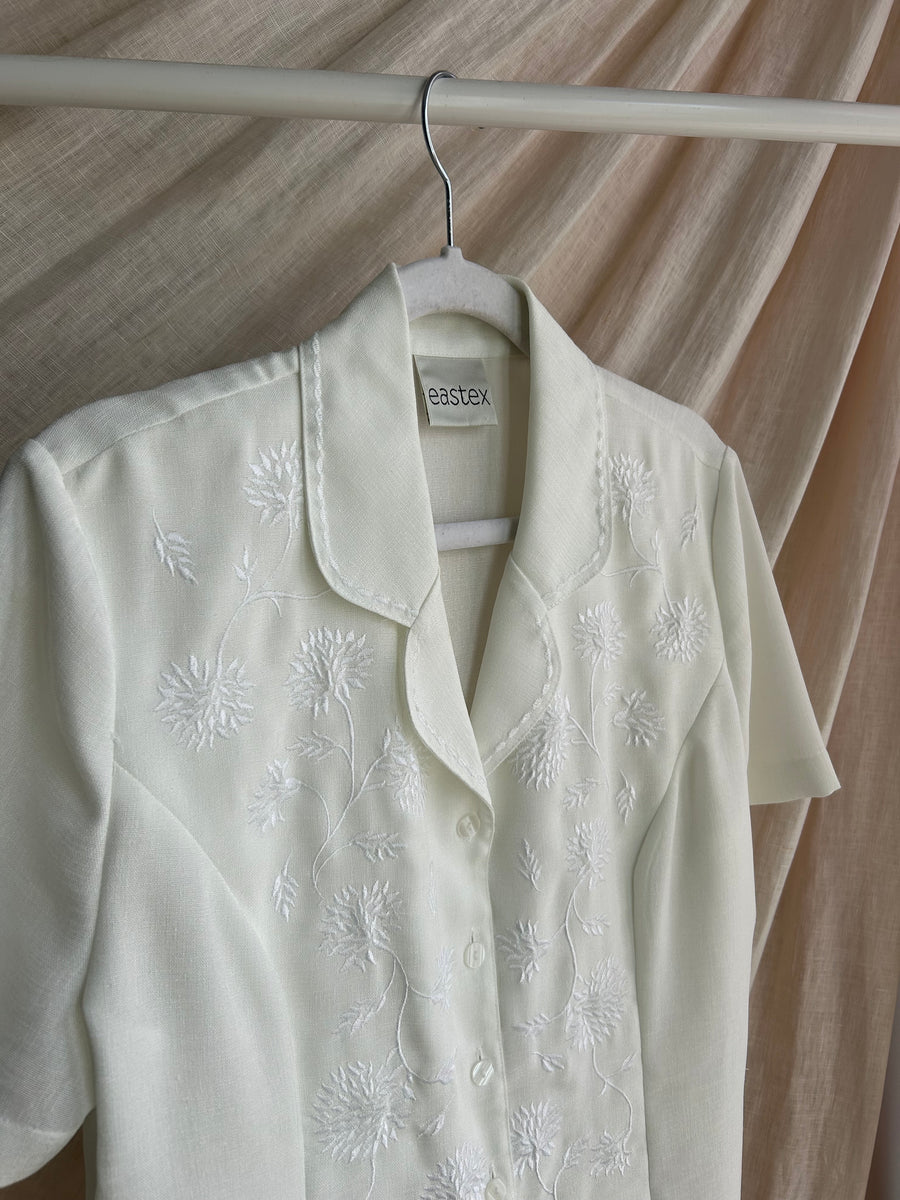 White Embroidered Blouse - M
