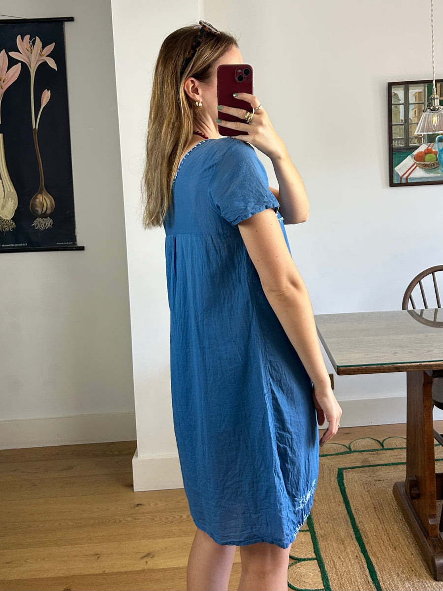Blue Embroidered Dress - UK 8/10
