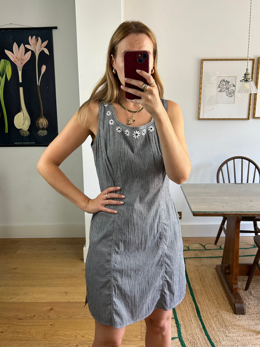 Gingham Embroidered Floral Dress - UK 10/12