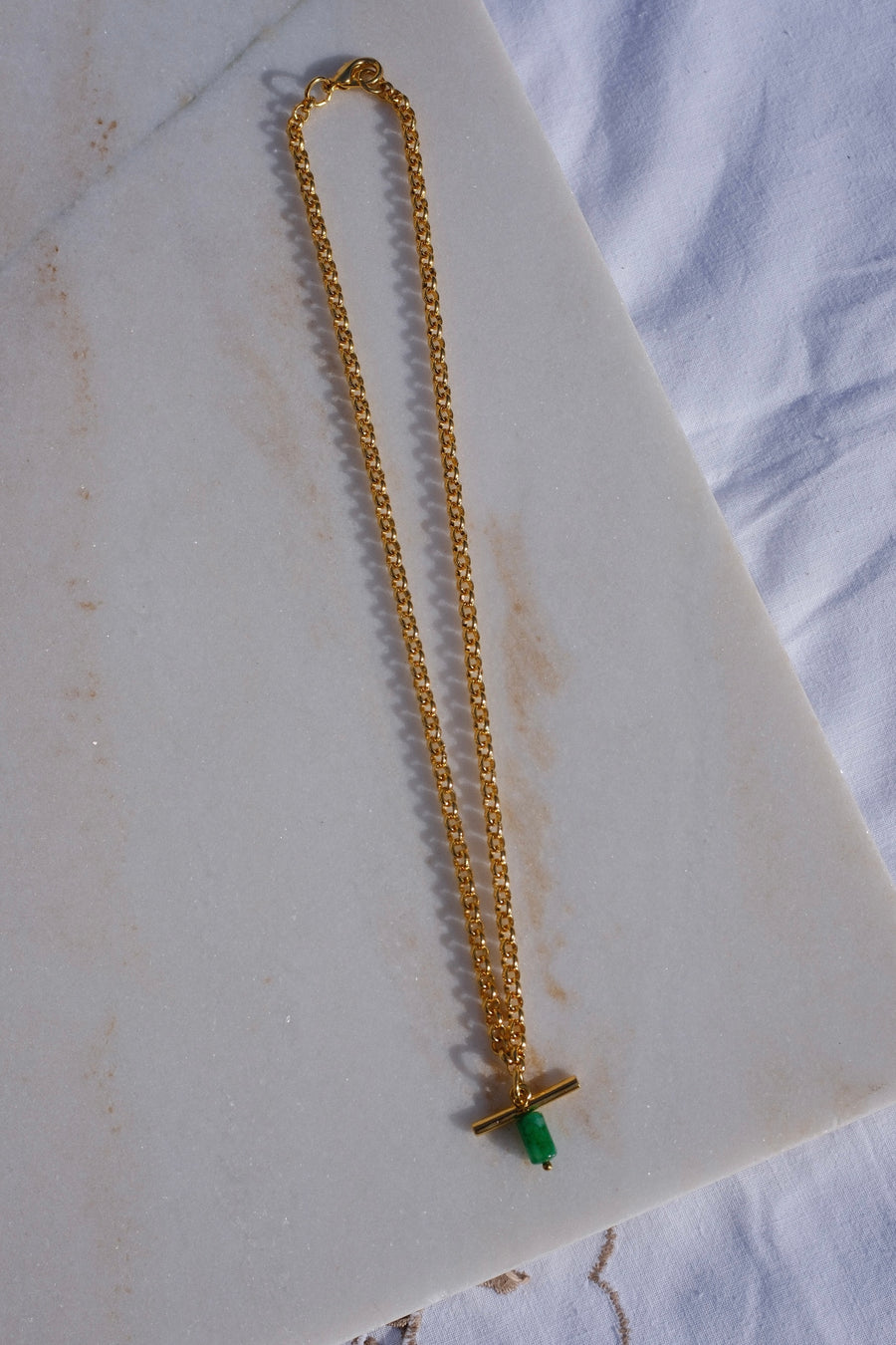 T-Bar Green Stone Necklace