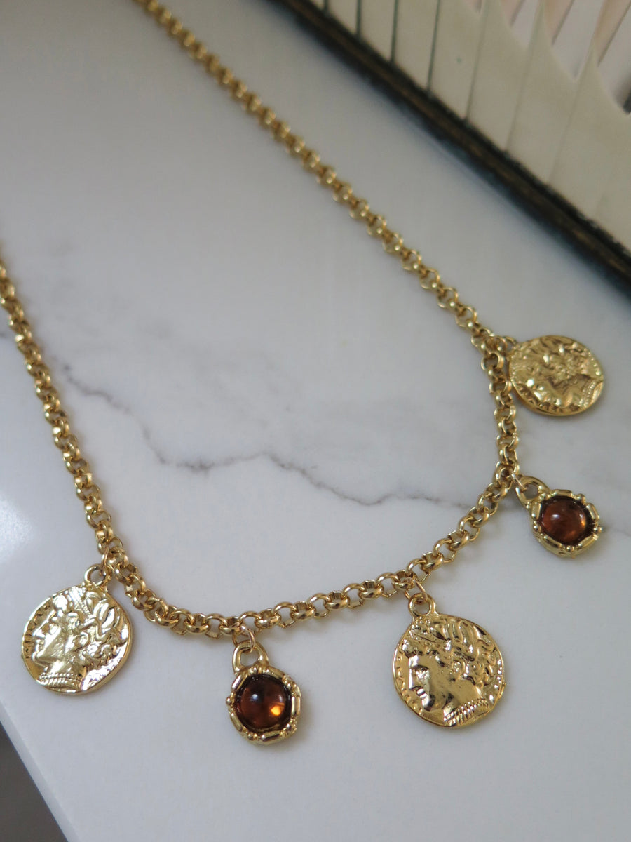 Gold Plated Coin Charm Necklace - 19