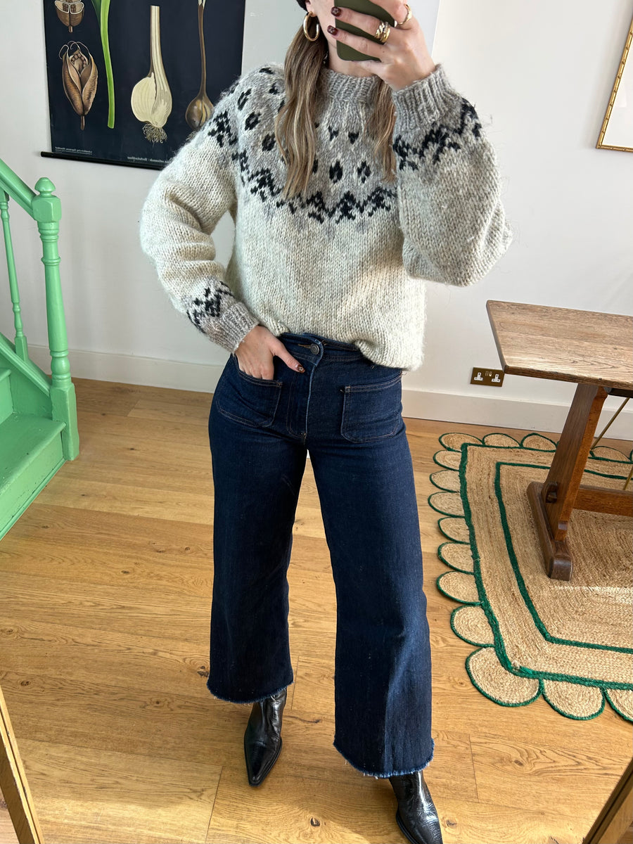 Grey Wool Fair Isle Jumper - M