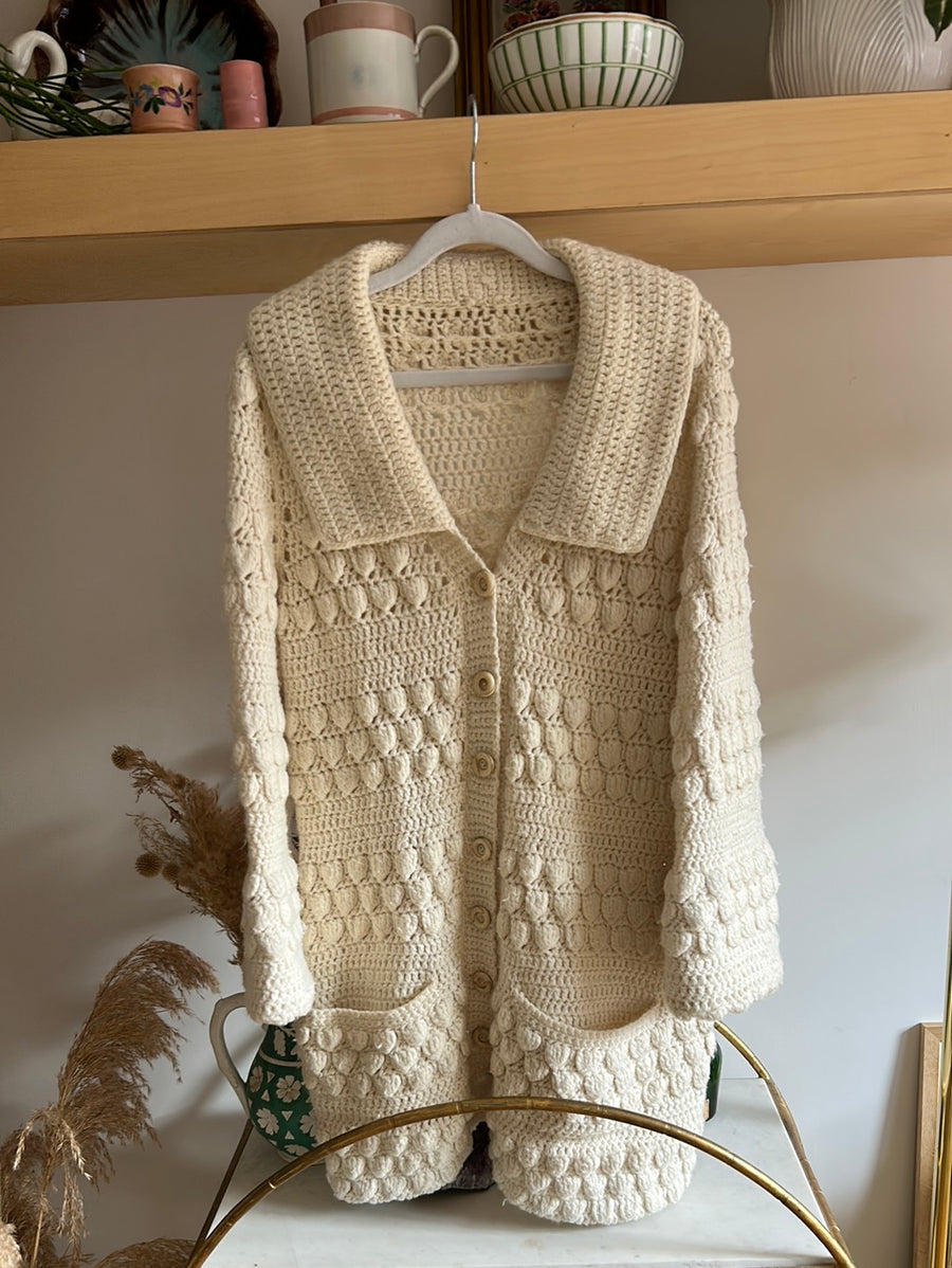 Crochet Cardigan & Matching Beanie - M