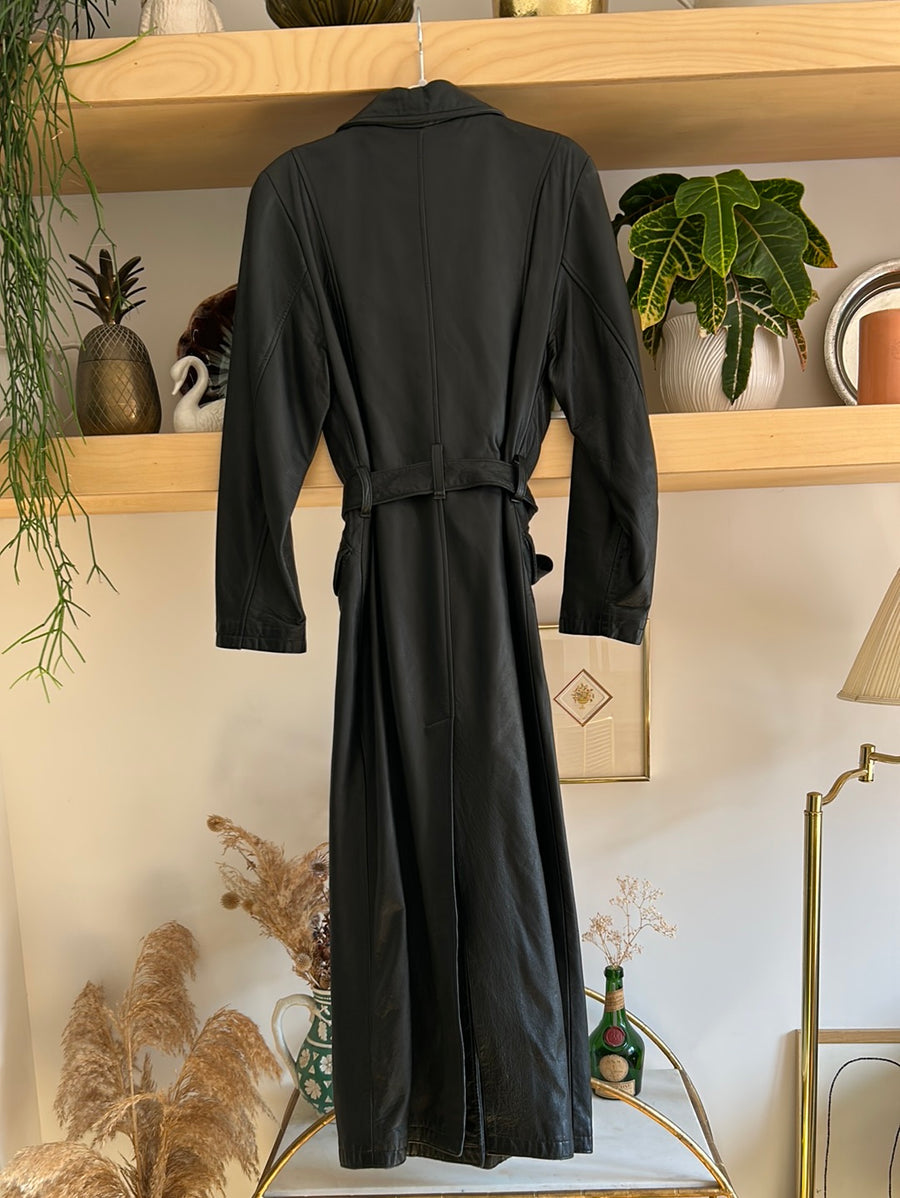 Black Leather Trench Coat - XS/S