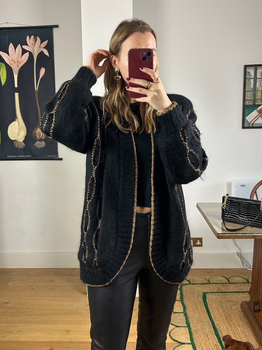 Black & Gold Mohair Cardigan - S/M
