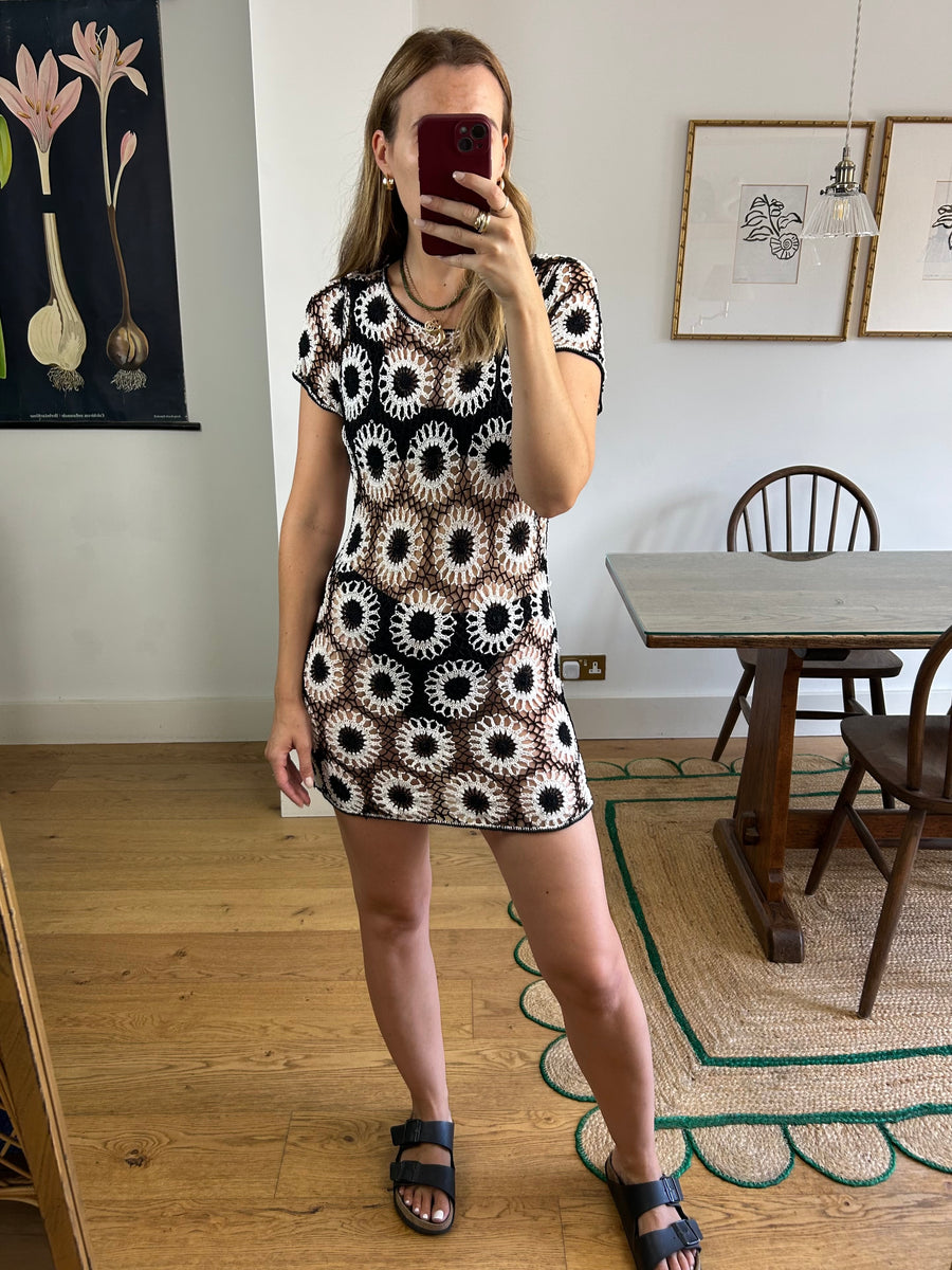 Monochrome Crochet Dress - UK 8/10
