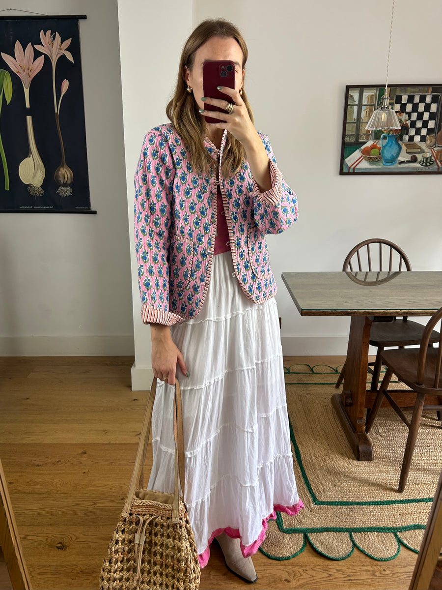 Whited & Pink Tiered Maxi Dress - UK 8-10