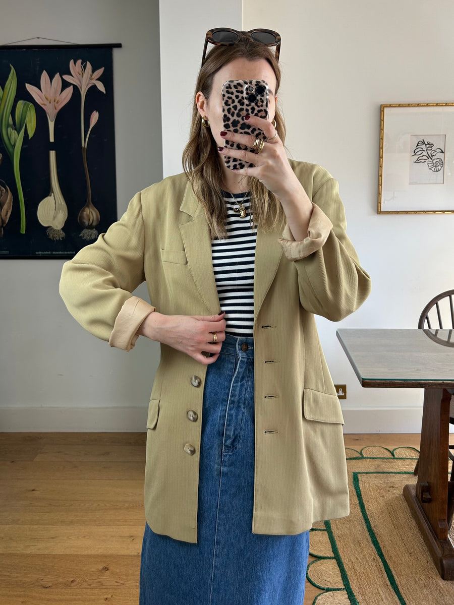 Green Ribbed Blazer - S
