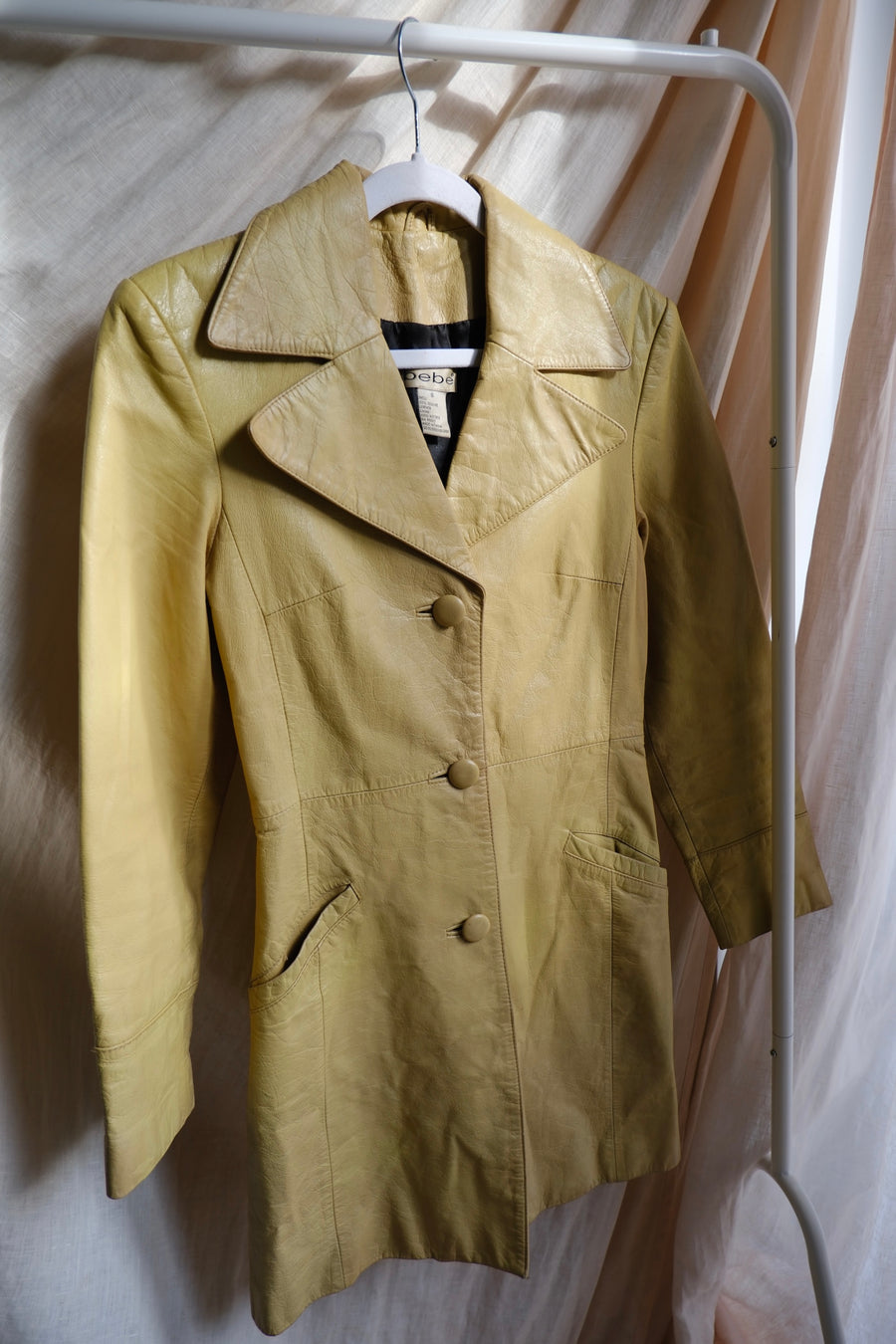 Yellow Leather Trench Coat - XS-S