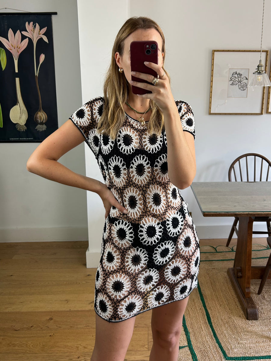 Monochrome Crochet Dress - UK 8/10